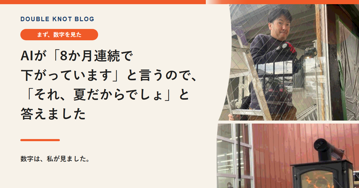 AIが8か月連続で下がっていますと言うので、それ夏だからでしょと答えました。株式会社ダブルノット 高林努と、薪ストーブ